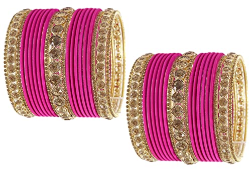 Image of NMII Non-Precious Metal Base Metal and Studded Zircon Gemstone and Matte Finish Worked Bangle set for Women /Girls