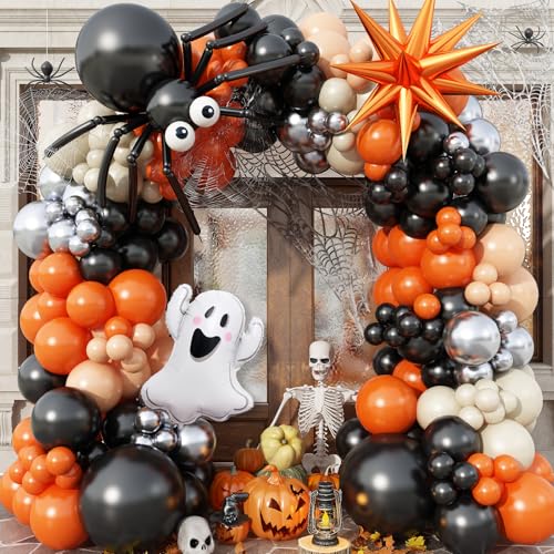 Halloween Balloons Garland Arch Kit, 132pcs Orange Silver Black B...