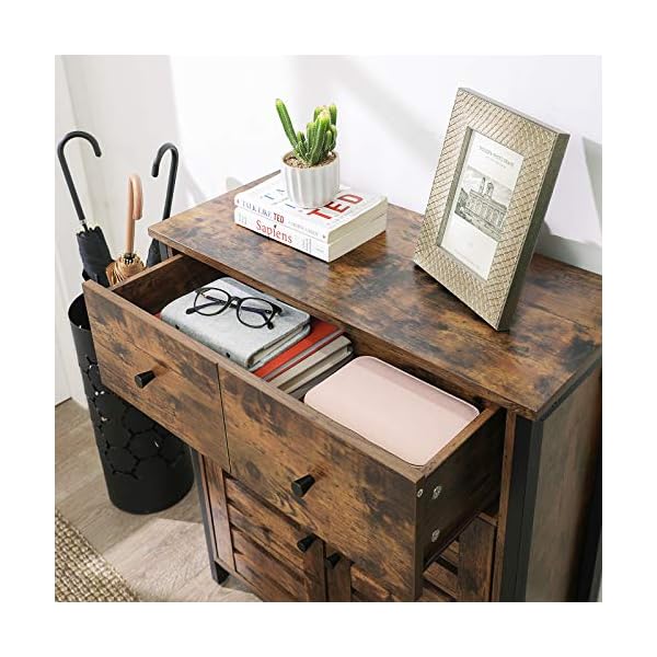 VASAGLE Floor Cabinet, Freestanding Cabinet with 1 Drawer and Shelf, Kitchen Storage Cabinet, Louvered Doors, for Living Room, Hallway, Office, Bedroom, Rustic Brown LSC86BX - Image 5