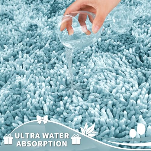 Image of Yimobra Toilet Rugs U Shaped Washable, Extra Thick Soft Absorbent Chenille Contour Bathroom Rugs for Toilet 24x24 Inch, Quick Dry Non Slip Toilet Mat for Bath Floor, Greyish Blue