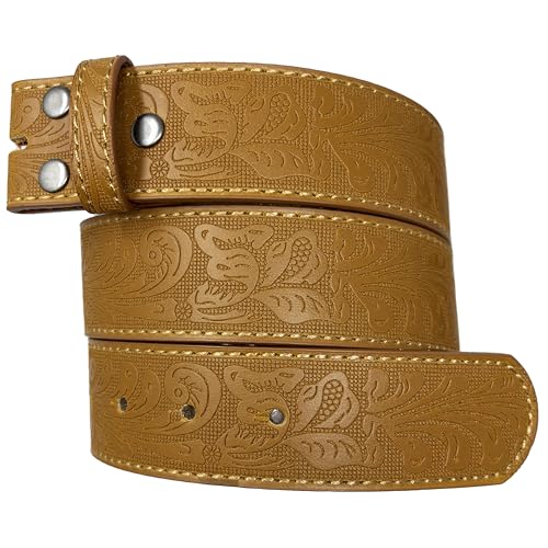 Image of BC Belts Western Leather Belt Strap - 1.5 inch Wide with Embossed Scrollwork Without Buckle for Men & Women, Cowboy /Cowgirl Style