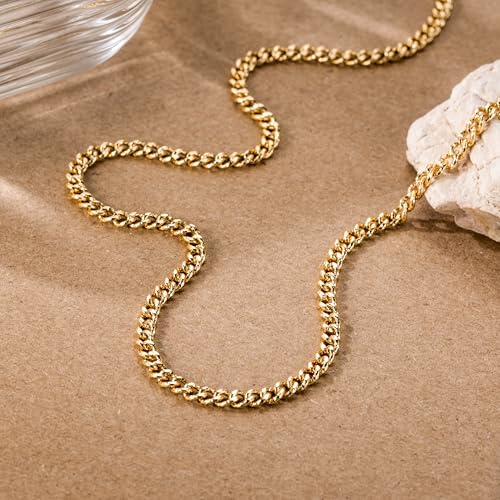 14K Gold Necklace for Women Golden Cuban Link Chain for Mens Necklace Chunky Necklaces for Women Gold Special Engraving and 3.7MM Width Golden Charm Necklaces for Men 16,18,20,22,24 Inches3