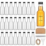 eispap 25 Mini Glass Liquor Bottles with Black Aluminum Screw Caps - Reusable Empty 50 ml/ 1.7oz Wine Bottles for Christmas, Birthday, Weddings, Parties and Favors