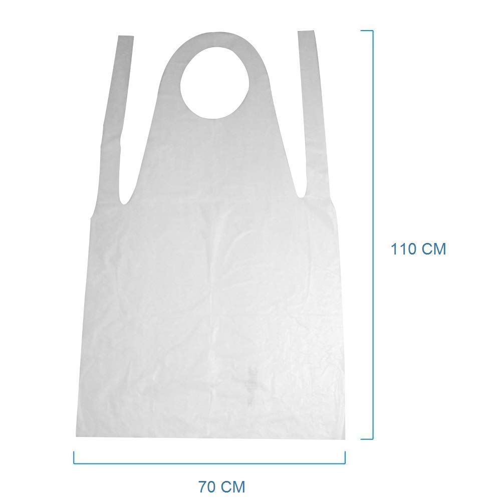 PZ 50 GREMBIULE MONOUSO IN POLITENE BIANCO CM 70 X 110 PER LABORATORI E MACELLERIE