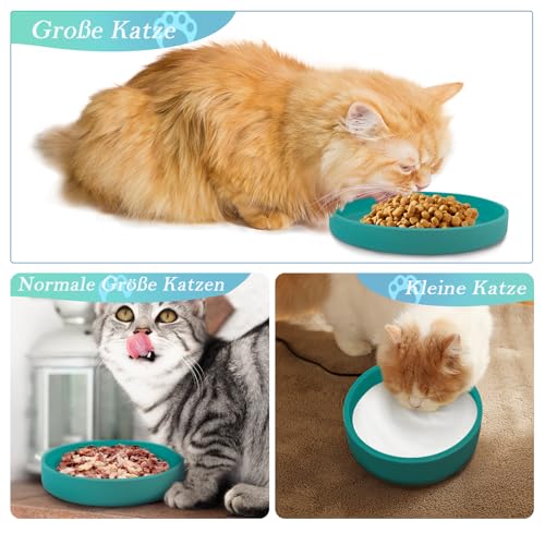Lollanda -Futternapf für Katzen-3er Set,Silikon Futterschale,Trinkschale oval,Silikonnapf breit für Trockenfutter und Nassfutter (Dunkelgrün)