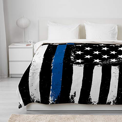 Cozy Warm Lightweight Throw Blankets, Soft Reversible Flannel Fleece Bed Throw Retro Glory Thin Blue Line American Flag Luxury Fuzzy Blankets For Adults/Girls/Kids/Boys/Dogs/Couch, 60"W X 80"L #TOP4