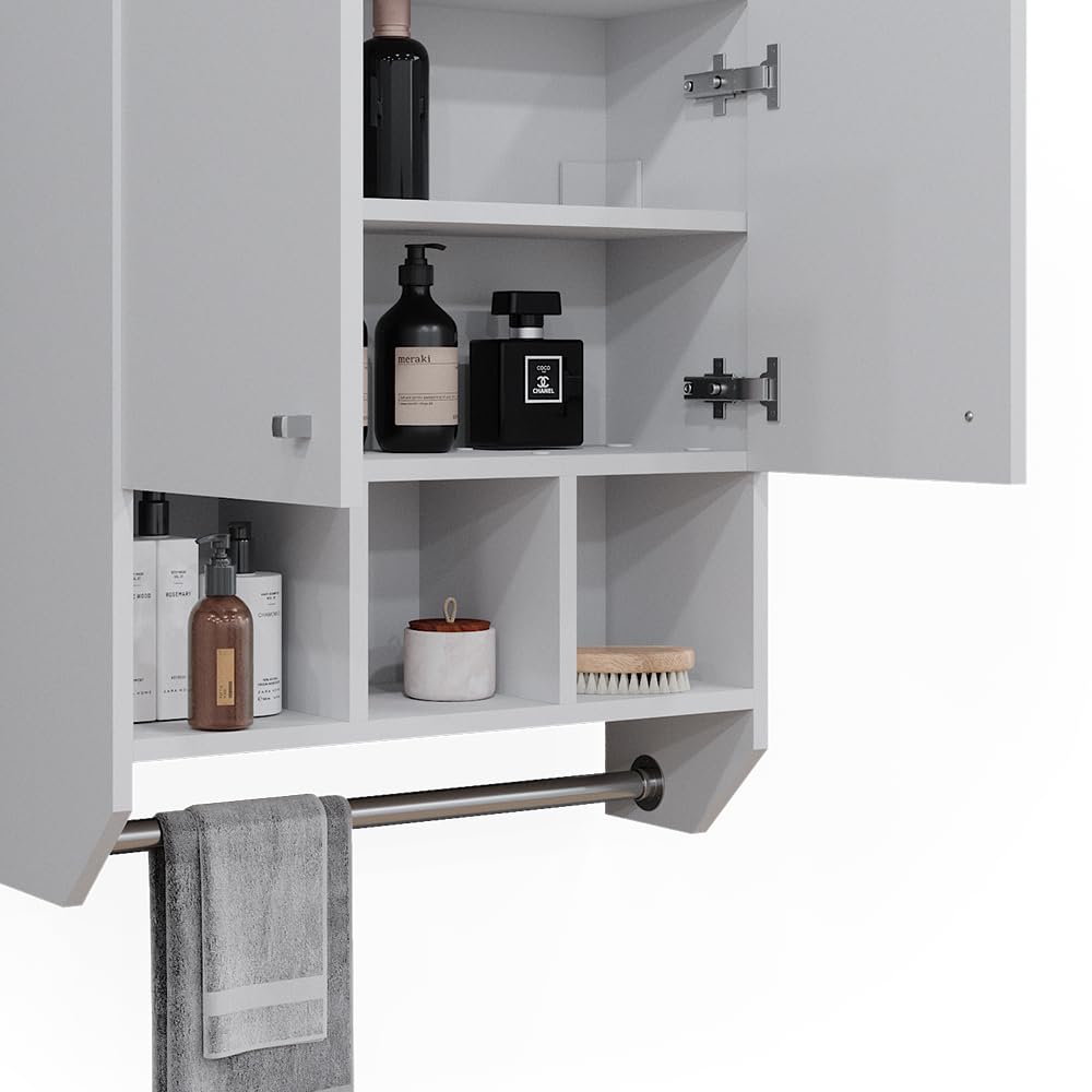 Vicco Mobile bagno Fynn, Bianco, 59.2 x 70.5 cm Pensile a 2 ante, da parete per la conservazione di accessori da bagno