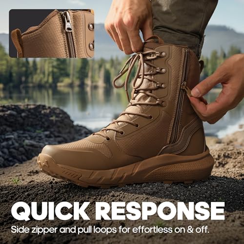 Image of NORTIV 8 Men's Military Tactical Boot Lightweight Comfortable Boots for Work All Day Side Zipper Motorcycle Combat Hiking Boots Metrostrike(8-9 Inches)