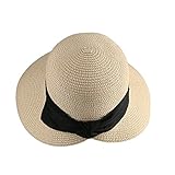 Surblue Womens Straw Sun Hat Wide Brim Foldable Panama Roll up Cap Fedora Beach Sun Hat UPF50+