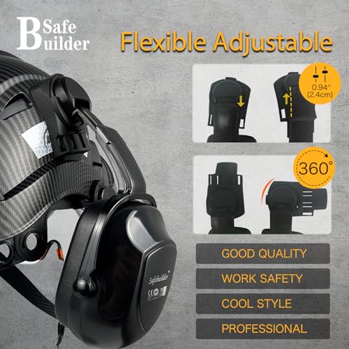 SAFEBUILDER Construction Safety Helmet with Visors Clear & Tinted Earmuffs Hearing Protection Industrial Work Hard Hat for Engineer (01-Matte Black Helmet with Clear&Tinted Visor& B07Earmuffs)