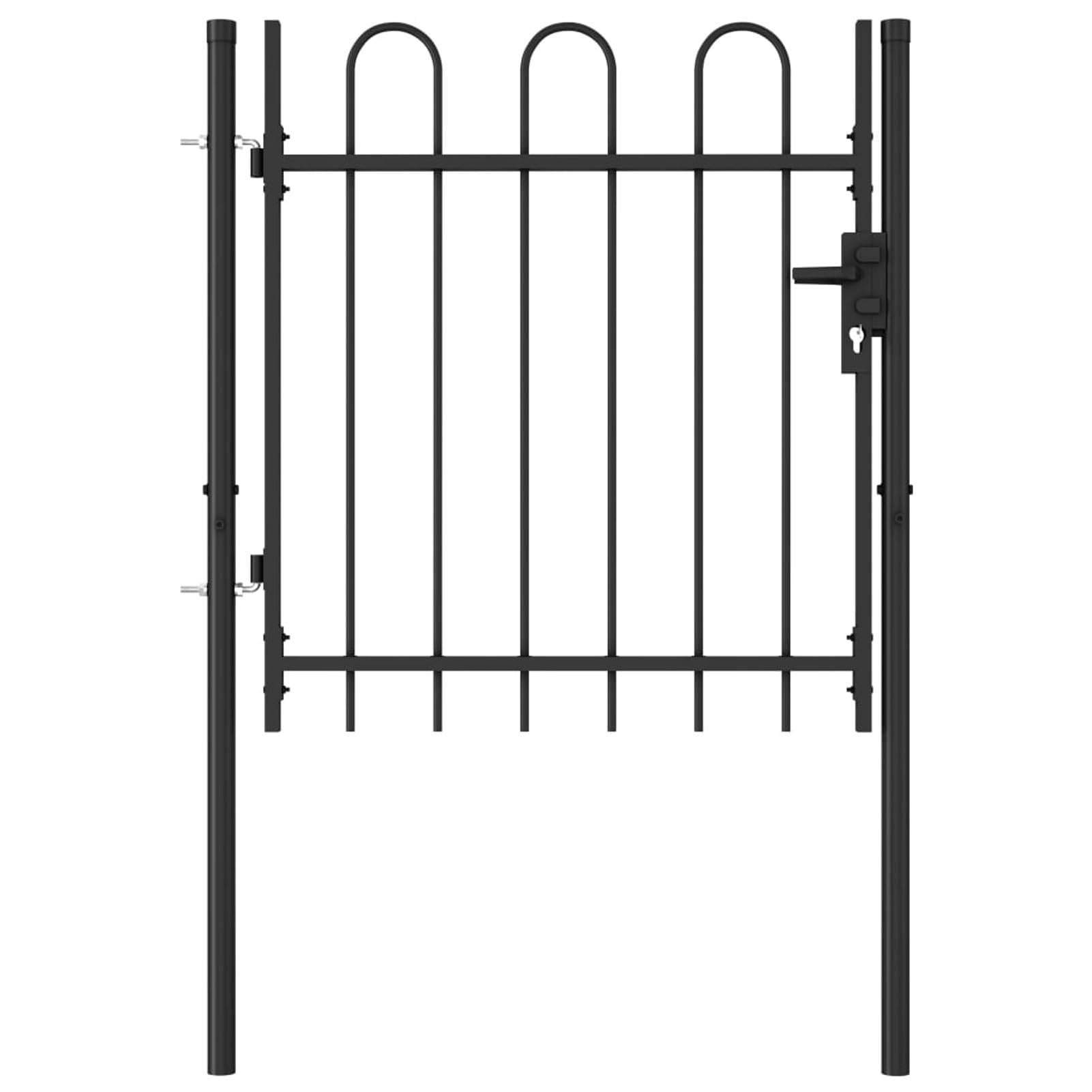 Sufrk Fence Gate Single Door with Arched T O P Steel 1x1 m Black,Garden Gates High galvanised wrought iron metal swing gate