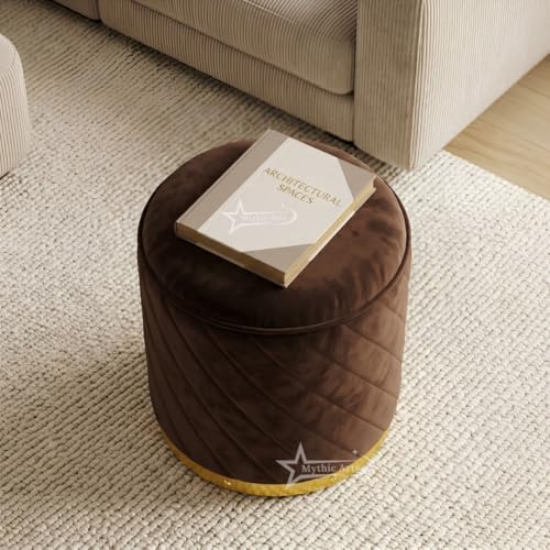 Image of Ottoman Stool, Puffy Stool, Sitting Stool, Modern Upholstered Round Ottoman, Dressing Table for Living-Brown