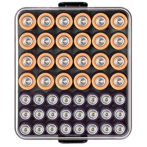 Batterie Organizer Aufbewahrungskoffer Batterie Vault Box Container für 48pcs AA AAA Batterien Kunststoff Clear schützender Batteriehalter für Reisen/Haus/Büro (Schwarz M)