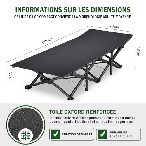 Lit de camping pliable réglable pour un couchage d'appoint confortable au bureau