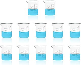 Maccx 3.4oz(100ml) Sturdy Glass Beaker, Heavy-Duty Lab Beaker Set, 3.3 Borosilicate Griffin Low Form with Printed Graduation, Pack of 12, BKL100-012