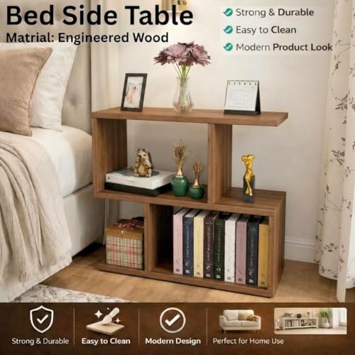 Image of SPYDER CRAFT Zig Zag Engineered Wood Bedside Table for Bedroom|Wooden Modern Side Tables for Bedroom|Side Table for Bed Room|Corner Table for Bed Room (Finish Color -Noce Lyon, DIY(Do-It-Yourself))