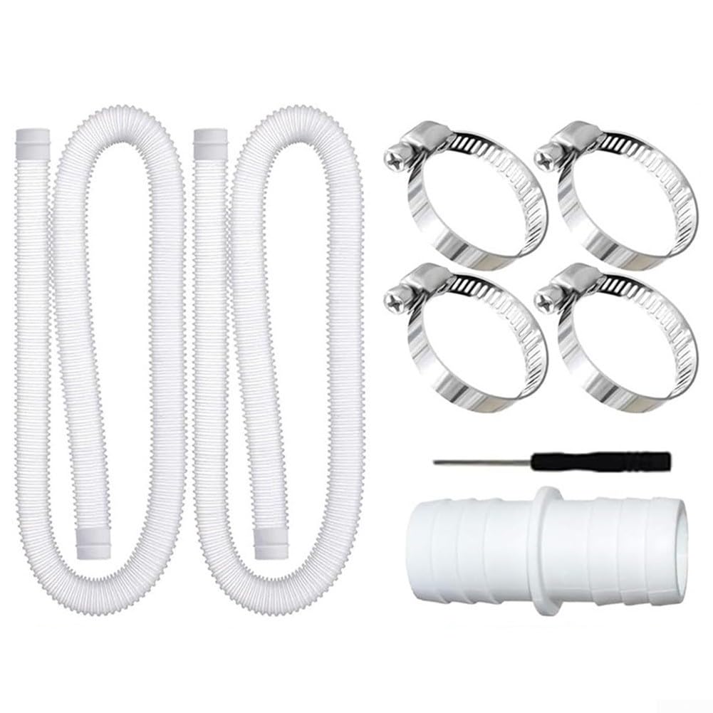 Swimming Pool Hose 32mm x Flexible Replacement for Filter Pumps - White PE Resistant Tube with Clips for Above Ground Pool(1m White tube)