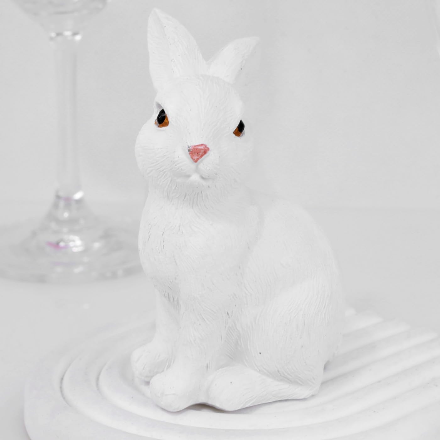 DUQGUHO White Bunny Statue Easter Bunny Figurine Spring Home Decor Resin Rabbit Animal Statue 4.2 Inch 1PCS - Image 6
