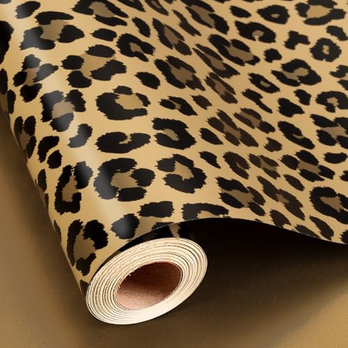 Burymento Reversible Gold Leopard Print Wrapping Paper Elegant Cheetah Print Gift Wrap Roll for Birthday Bachelorette Graduation Wedding Anniversary Mothers Day Christmas (17in x 32.8ft)