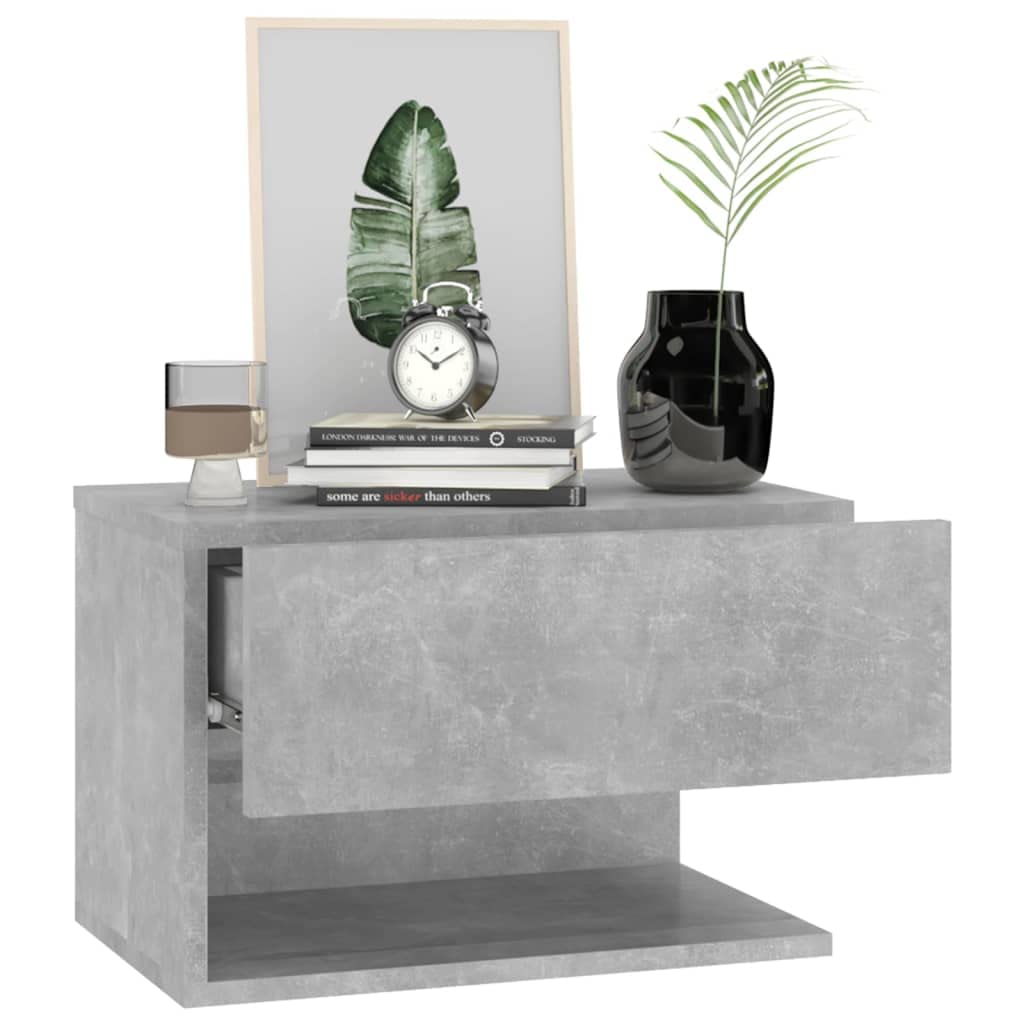 Comodino a Muro Grigio Cemento Tavolino Notte Supporto Salvaspazio Mobile Camera Soggiorno Organizer Ripiano Appoggio Con Contenitore Elegante