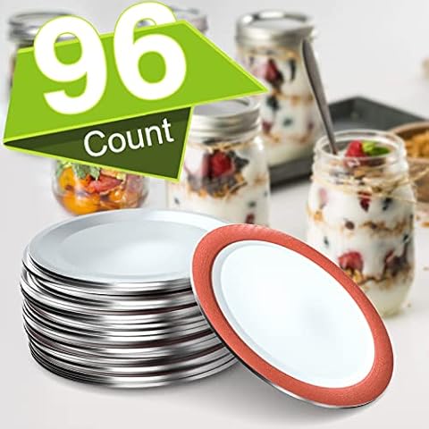 96 Lids with additional 24 Bands Canning Lids and Rings for Ball, Regular Mouth Kerr Jars - Split-Type with Leak Proof & Airtight Seal Features, Metal Mason Jar Lids for Canning - Food Grade Material Cover