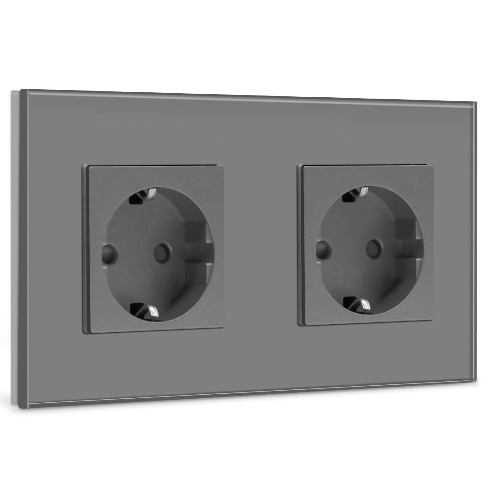 BSEED Schuko Steckdose 2 Fach Glas Unterputz Steckbuchse,Steckdosen mit Kristall Glas Platte Doppel Wandsteckdosen 16Amp EU Standard Verlängerungssteckdosen Grau -157mm