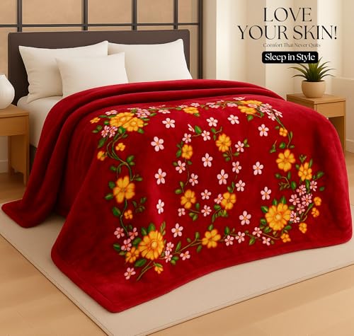 Image of HOMEKART Premium 300 GSM Mink Blanket for Double Bed | Super Soft Cloudy Printed for All Season | Ultra-Soft & Cozy Single Ply Blanket| 220 x 230 cm, (RED)
