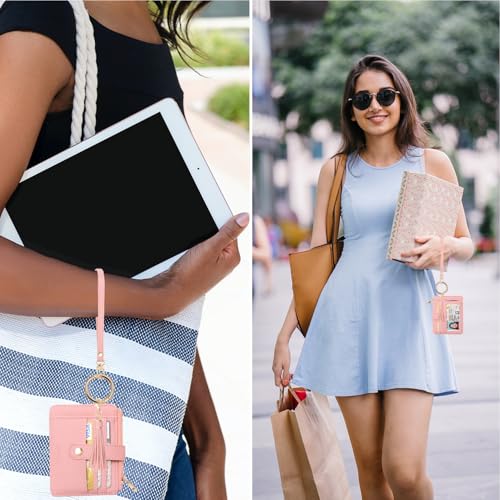 Image of COOLANS Silicone Bracelet Wristlet Wallet Credit Card Holder RFID,ID Window,Key Ring Tassel,Slim Wallet Women Keychain Purse