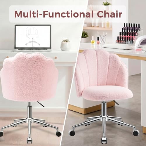 Vanity Chair for Makeup Desk with Back &Wheels, Comfy Office Chair for Bedroom, Height Adjustable&Easy Assembly, Pink image 3