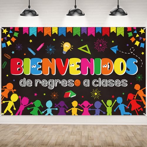 La Mejor Recopilación de Decoración de temporada para comprar online. 48 Bienvenidos Sign Spanish Welcome Back to School Banner, Large Fabric First Day of School Banner Backdrop Poster Bulletin Board Flag Photo Booth Wall Decoration for School Supplies...
