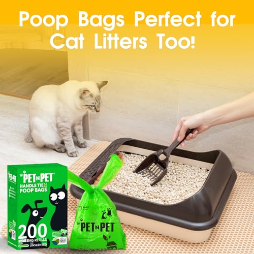Image of Pet N Pet 200 Counts Unscented Dog Poop Bags with Tie Handles, 41% Plant Based & 59% PE Poop Bags for Dogs, Extra-Thick Doggie Poo Bag, Pet Waste Bag (Pack of 2)