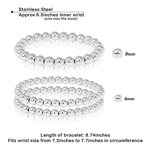 by You Stainless Steel Gold Silver Beaded Ball Bracelets for Women Stretchable Elastic Bracelet Set2