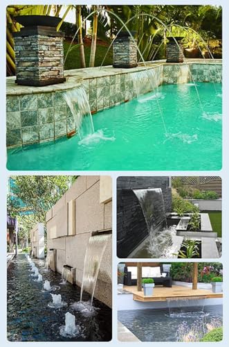 Conjunto de Fuente de jardín con rebosadero y tuberías corrugadas, Fuente Rectangular de Acero Inoxidable en Cascada para terraza y jardín, rociador de Pared con conexión para Manguera.