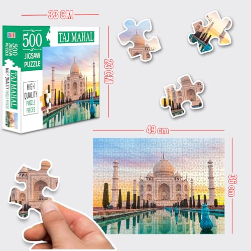 Image of Taj Mahal 500-Piece Jigsaw Puzzles for Kids and Childrens Realistic Illustration Brain Booster Gifts, Fun and Creative Game - Ages 9+ (500 Pcs)