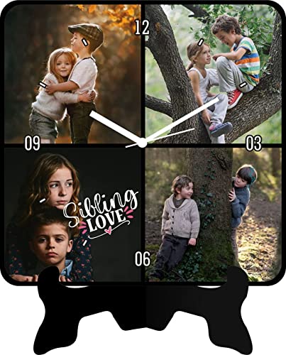 ColorSplash Customized/Personalized Wooden Table Clock with 4/2 Photos for Birthday Kids Baby for Your Love (15cm x 2cm x 15cm, Black) 01