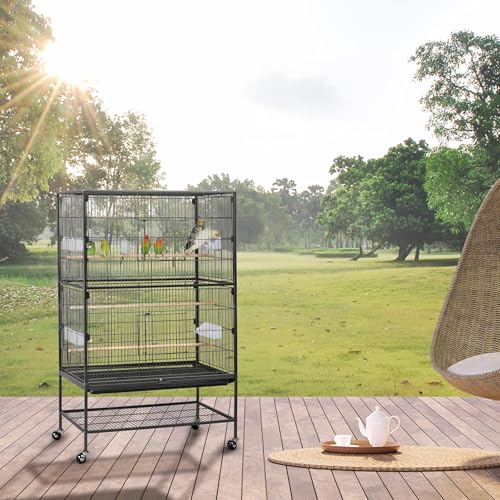Yaheetech 52'' Bird Cage w/Perches & Feeders, Large Birdcage with Pull-Out Tray, Rolling Wheels, Extra Storage, Flight Cage for Cockatiel, Parrot, Parakeet, Conure, Budgie, Pigeon Small/Medium Birds - Image 2