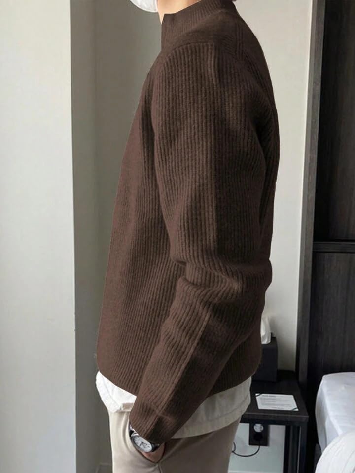Image of ColorChakra High Neck Woollen Sweater for Mens Half Zip Wool Cardigan Plus Size M to 5XL
