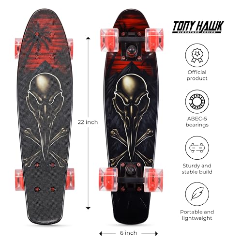 Image of Tony Hawk 22 inch Complete Cruiser Skateboard, 9-ply Maple Deck Skateboard for Cruising, Carving, Tricks and Downhill, Crossbone
