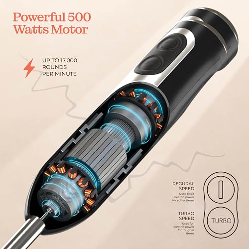 Powerful Immersion Blender, Electric Hand Blender 500 Watt with Turbo Mode, Detachable Base. Handheld Kitchen Gadget Blender Stick for Soup, Smoothie, Puree, Baby Food, 304 Stainless Steel Blades image 6