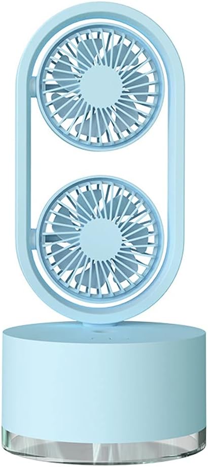 Double-Head Humidifying Spray Fan Adjustable For Head 360° Rechargeable Rotatable Personal Desk Fan For Home Office Laptop CPU Cooling Fan, Blue