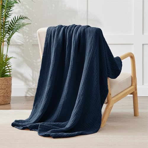 Kozyhvn 100% Cotton Muslin Blankets Twin XL 66" x 90", 6 Layers Breathable and Lightweight Twin Blanket for Bed, Soft Boho Coverlet Bedspread, Gauze Bedding for All Season, Navy - Cosy Home Interiors Kozyhvn 100% Cotton Muslin Blankets Twin XL 66" x 90", 6 Layers Breathable and Lightweight Twin Blanket for Bed, Soft Boho Coverlet Bedspread, Gauze Bedding for All Season, Navy - Image 3