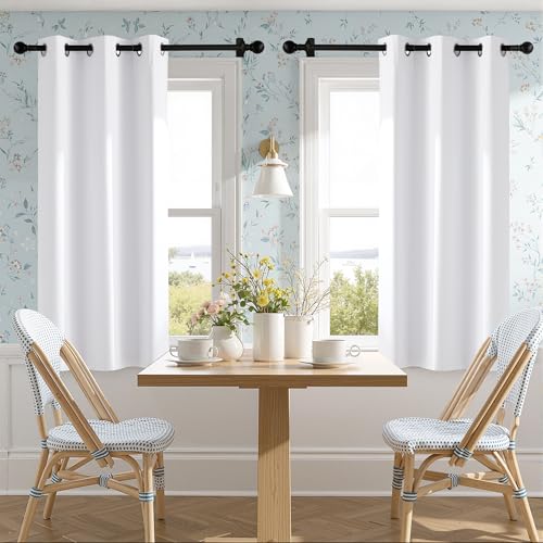 Image of NICETOWN 100% Blackout Window Curtain Panels 63 inch Length for Bedroom, Set of 2, Snow White, 42 inches Wide, Thermal Insulated Drapes