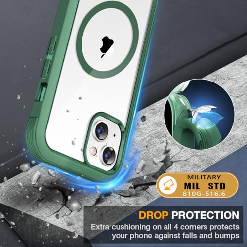 Image of Miracase for iPhone 13 Case 6.1'', [Bubble Free] Full-Body Bumper Phone case with Built-in Full Glass Screen,No Gap,Compatible with MagSafe,Green
