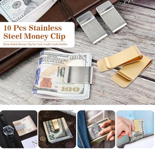 Wolfride 10 Pcs Stainless Steel Money Clips for Men, Metal Wallet Clip & Cash Clip Slim, Small Money Clips for Cash, Cards & Receipts | 8 Silver + 2 Gold4