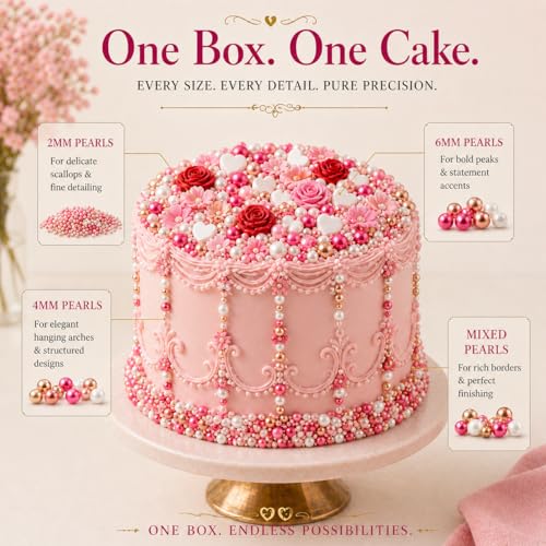 Image of Confect Sprinkle Pink Mini Roses & Lips I Silver Hearts & Vermcelli and White Pearls | Sprinkles for Baking & Cake Decorative | Baby Shower Sprinkles | Vegan, Gluten-Free, Nut-Free, Soy-Free, Dairy-Free -140 Gms