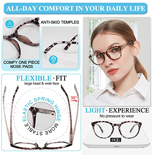 Image of MARE AZZURO Round Reading Glasses 5.0 Women Fashion Leopard Readers 500 for Large Ladies with Spring Hinge