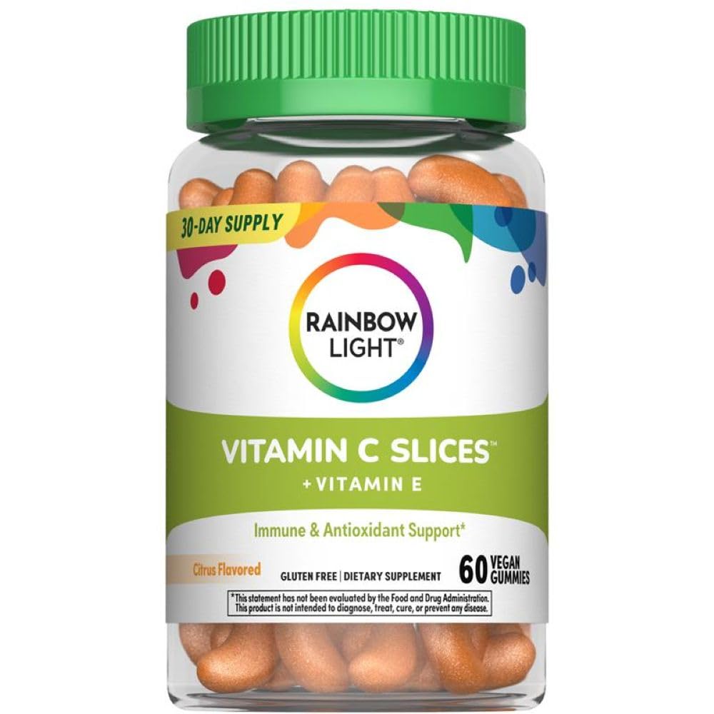 Rainbow Light Vitamin C Gummies with Vitamin E | 60 Count | Citrus Flavored | Immune & Antioxidant Support for Adults and Kids