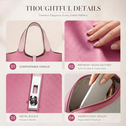 Image of Tote Bag for Women Vegan Leather Bucket Purse for Women Top Handle Handbag Shoulder Bag with Detachable Small Purse