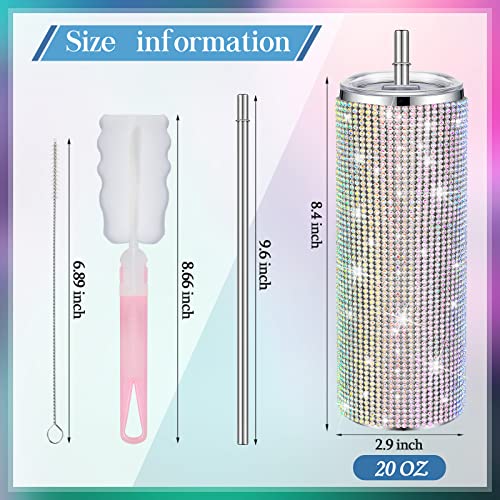 Tessco Bling Cups Rhinestones Tumbler With Straw Glitter Water Bottle Stainless Steel Straw Tumbler Insulated Bling Cup With Lid And Brush For Women (Colorful,20 Oz) #TOP1