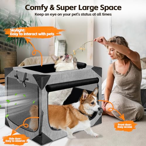 Dog Crate 30x21x21 Inch for Large or Medium Dogs, Portable and Foldable Design Perfect for Travel or Home Use, Dog Kennel with 3-Door - Image 4
